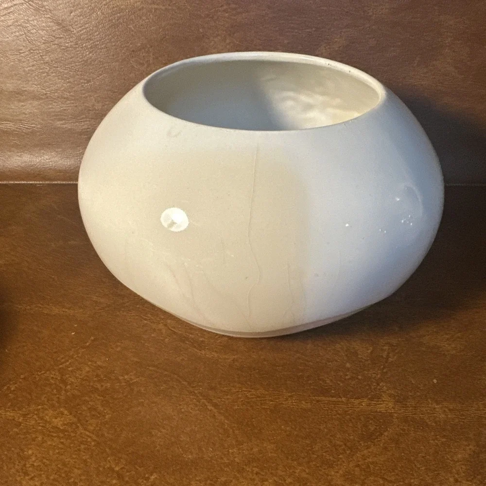 Vintage White Porcelain Embossed Flowers Bowl Vase Portugal 4.5X7